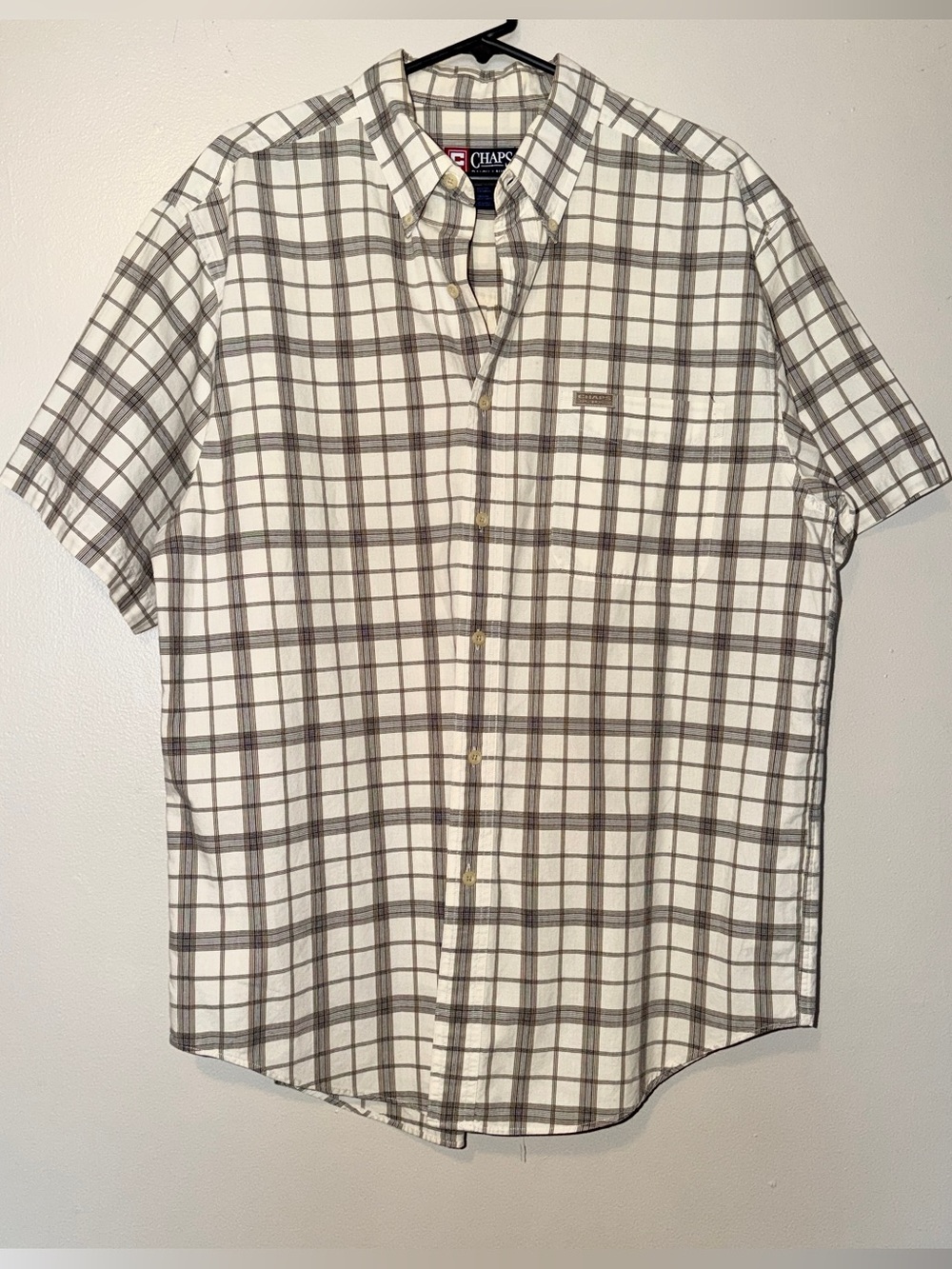 Vintage Ralph Lauren Chaps brown & white plaid button up shirt Size L